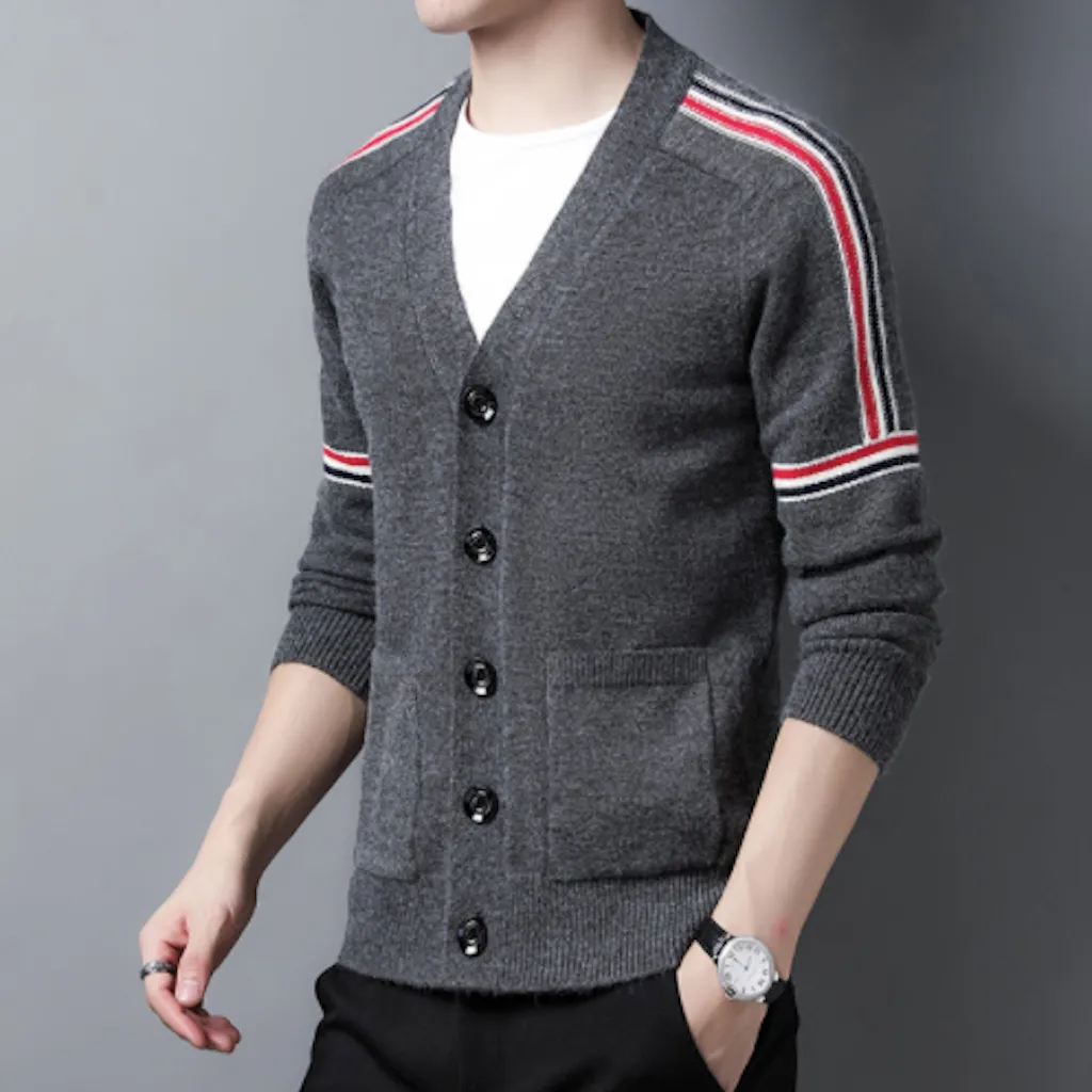 Mens Cardigan With Color Stripes