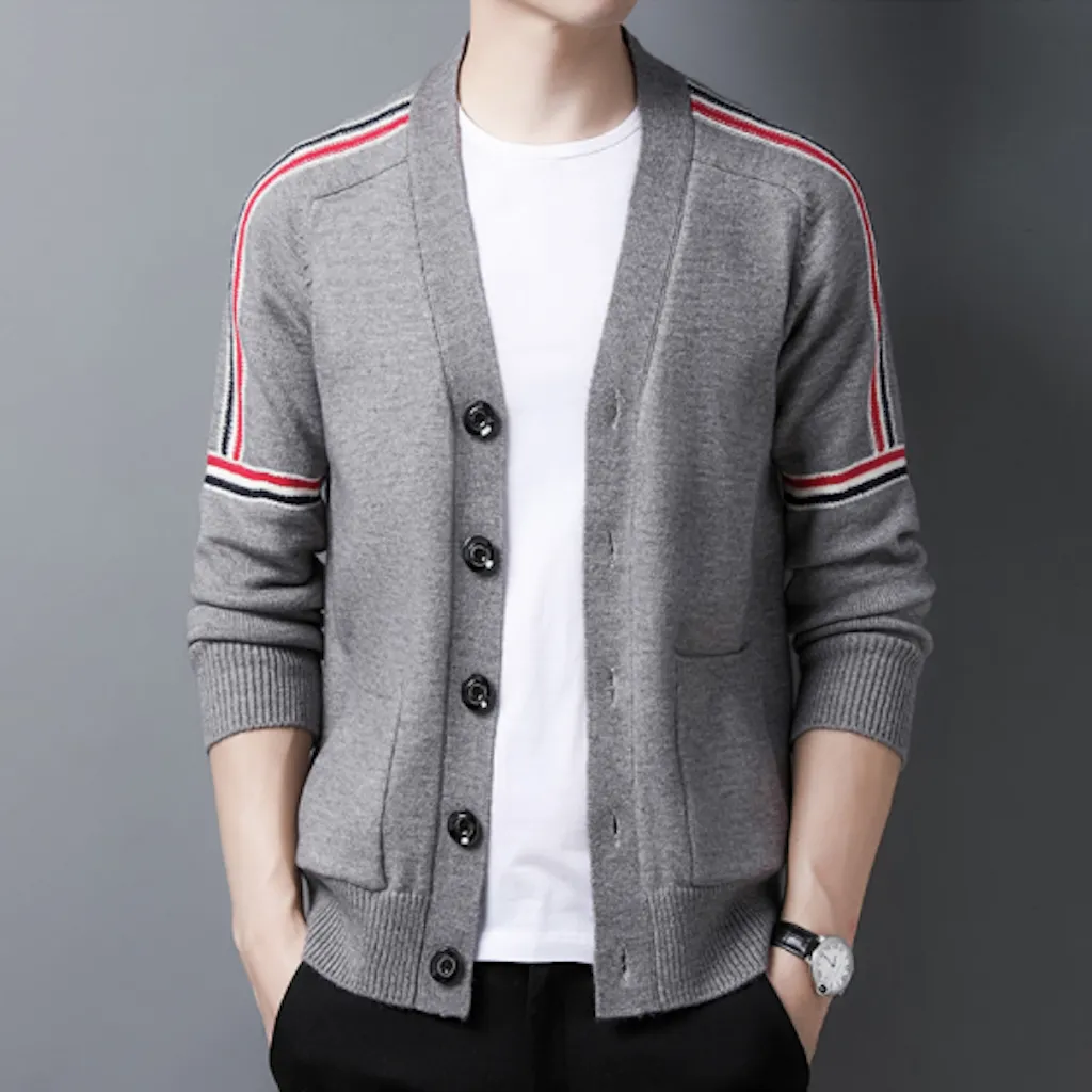 Mens Cardigan With Color Stripes
