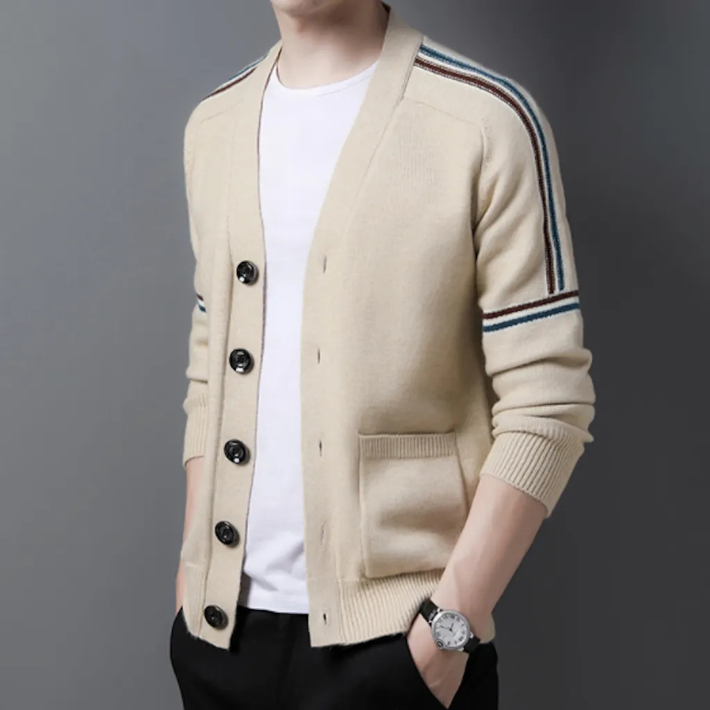 Mens Cardigan With Color Stripes