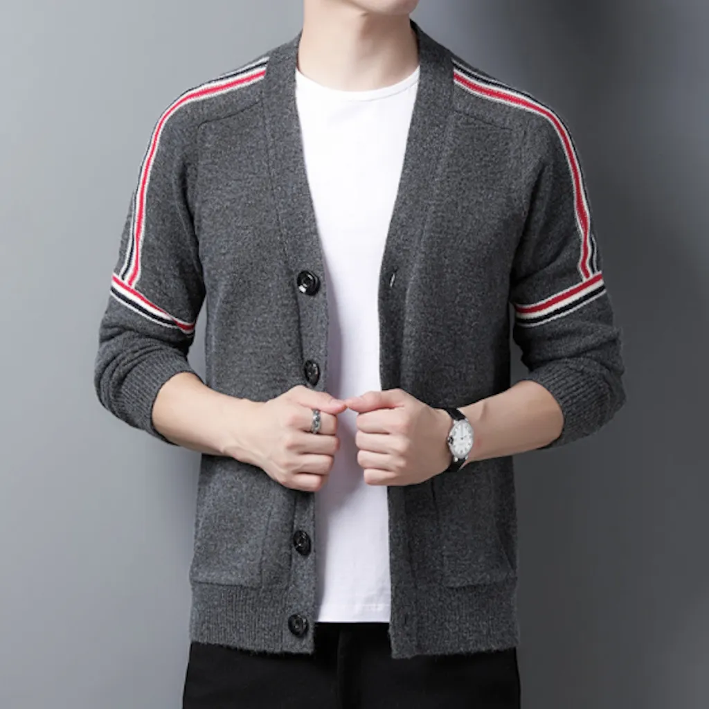 Mens Cardigan With Color Stripes