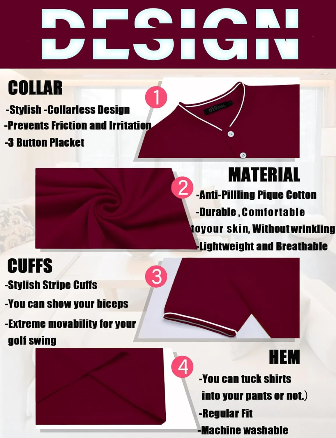 Men's Polo Shirts Casual Short Sleeve Cotton Pique Polo T Shirts Classic Collarless Golf Shirts for Men