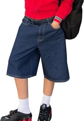 NUFIWI Women Y2k Boyfriend Denim Shorts Low Waist Wide Leg Bermuda Shorts Straight Leg Summer Jean Shorts Streetwear