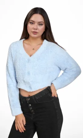 Original Women Fluffy Crop Cardigan (Baby Blue)
