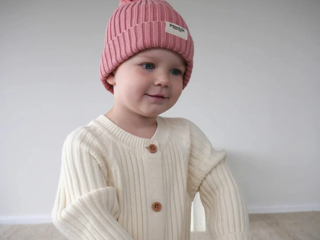 Pom Pom Ribbed Knit Beanie | Carnation