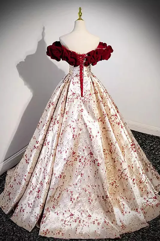 Princess Off the Shoulder Long Quinceanera Dress, Printed Prom Gown UQP0296