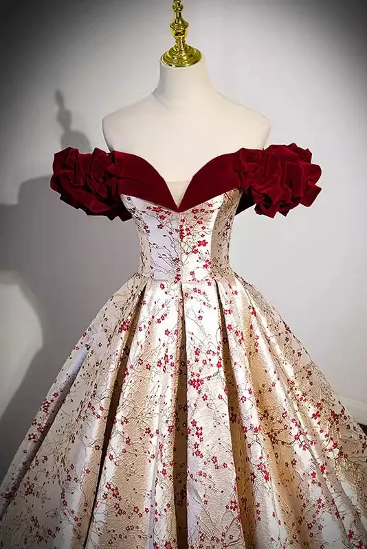 Princess Off the Shoulder Long Quinceanera Dress, Printed Prom Gown UQP0296