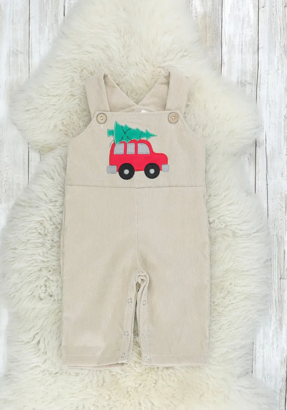 Red Polo & Christmas tree overall outfit