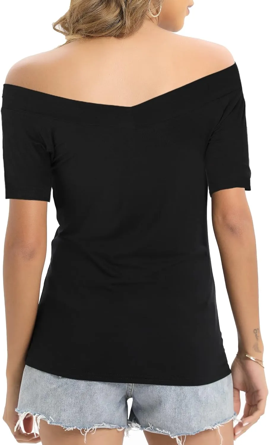 Sarin Mathews Womens Shirts Off The Shoulder Tops Sexy V Neck Slim Fit Shirts Tops Blouses