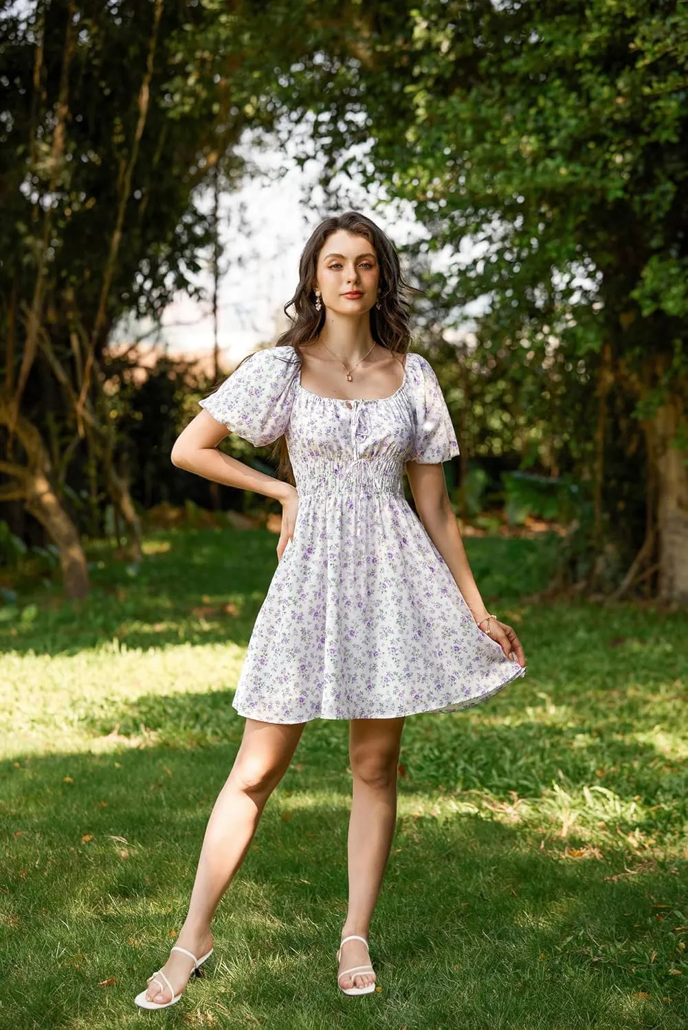Scarlet Darkness Women's Off The Shoulder Summer Dress Floral Puff Sleeve Renaissance Dresses