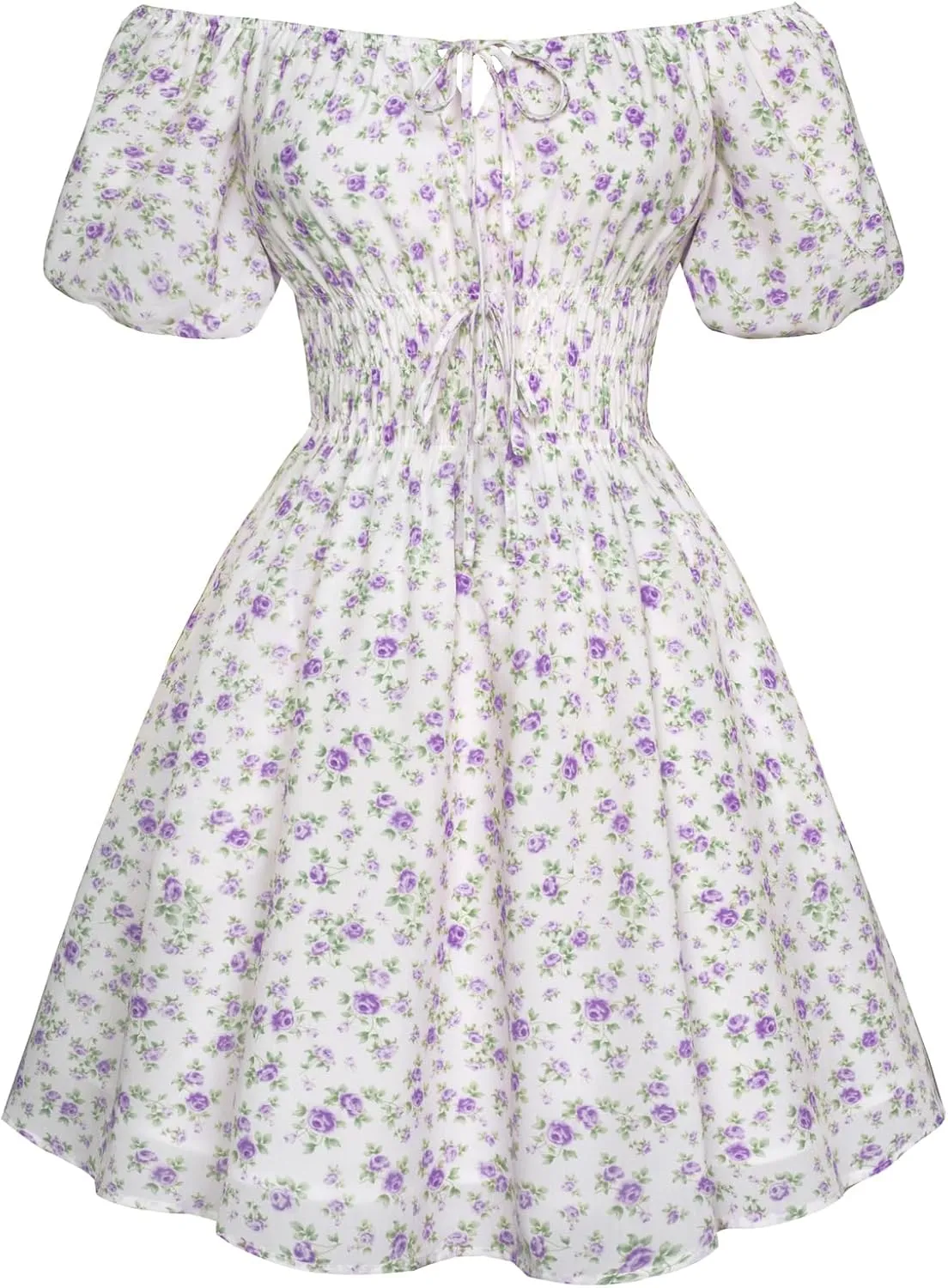 Scarlet Darkness Women's Off The Shoulder Summer Dress Floral Puff Sleeve Renaissance Dresses