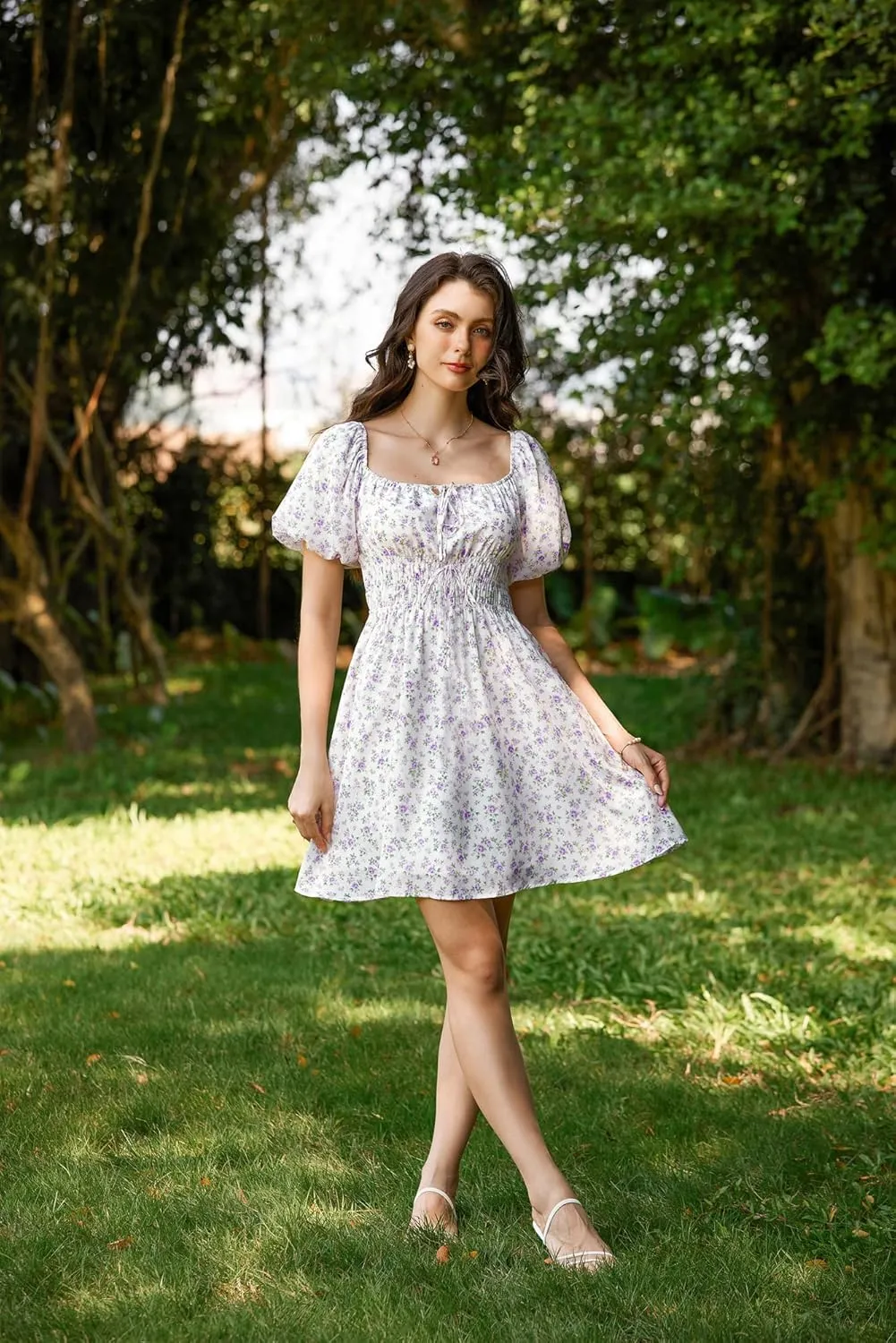 Scarlet Darkness Women's Off The Shoulder Summer Dress Floral Puff Sleeve Renaissance Dresses