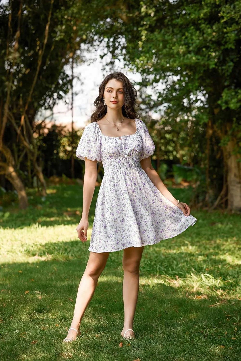 Scarlet Darkness Women's Off The Shoulder Summer Dress Floral Puff Sleeve Renaissance Dresses