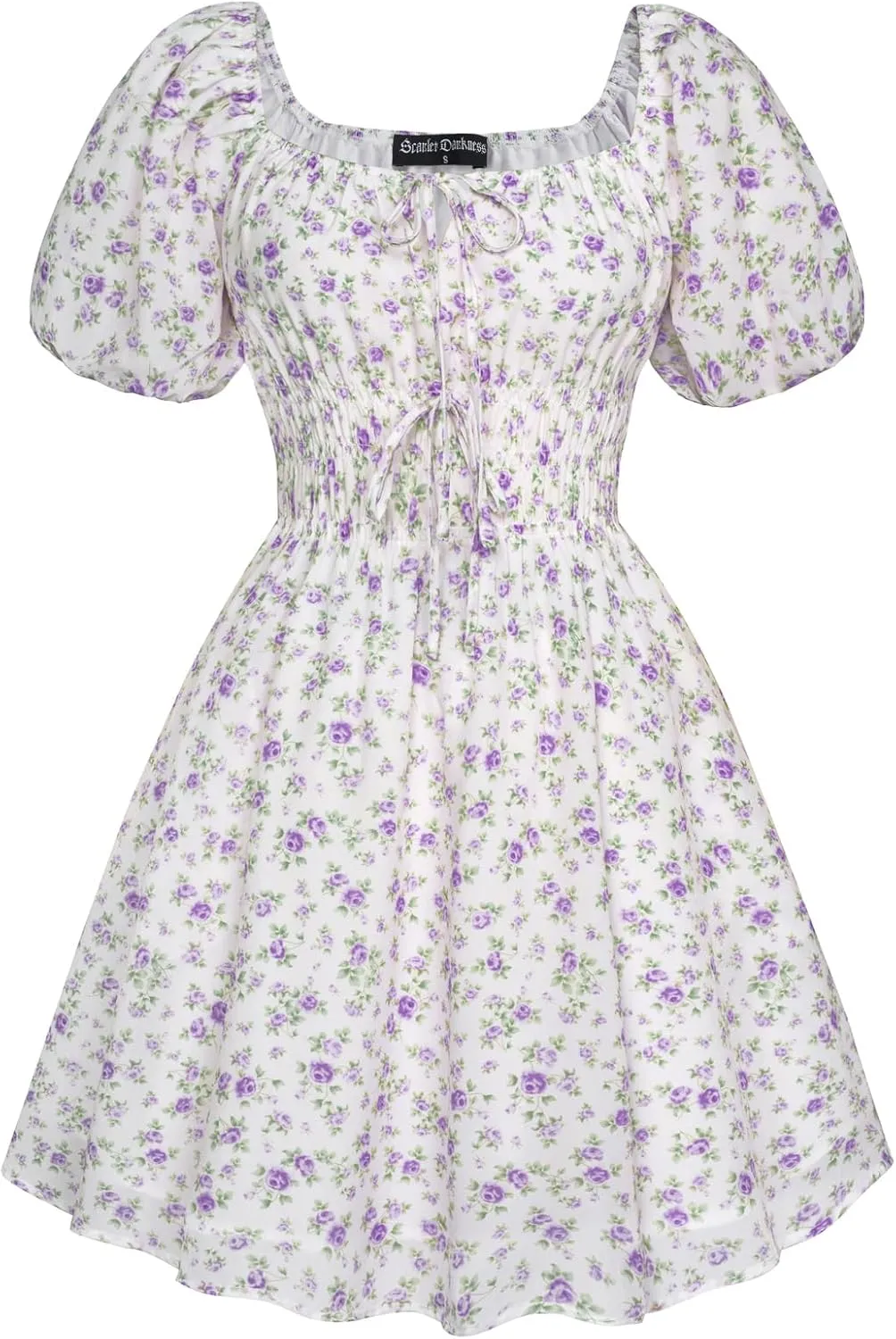 Scarlet Darkness Women's Off The Shoulder Summer Dress Floral Puff Sleeve Renaissance Dresses