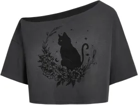 SOLY HUX Women's Plus Size Off The Shoulder Crop Tops Graphic Tees Short Sleeve Loose Fit T Shirts
