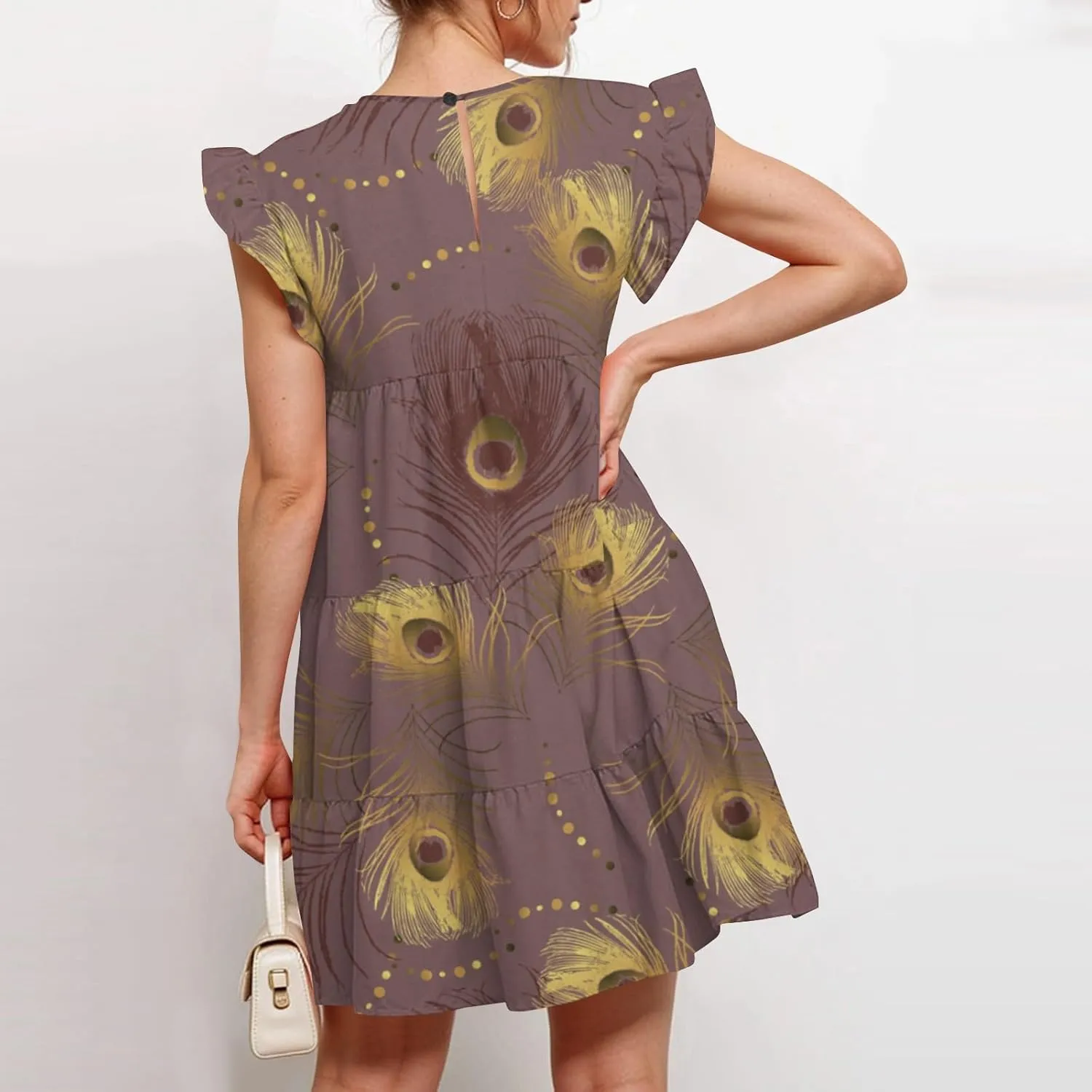 Spring Dresses for Women 2025 Summer Mini Sundress Cute Crewneck Ruffle Cap Sleeve Flowy Swing Babydoll Dress