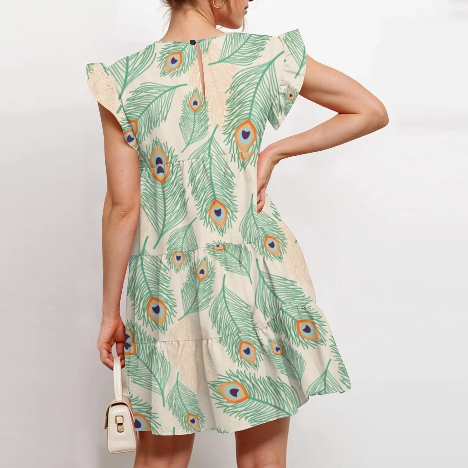 Spring Dresses for Women 2025 Summer Mini Sundress Cute Crewneck Ruffle Cap Sleeve Flowy Swing Babydoll Dress