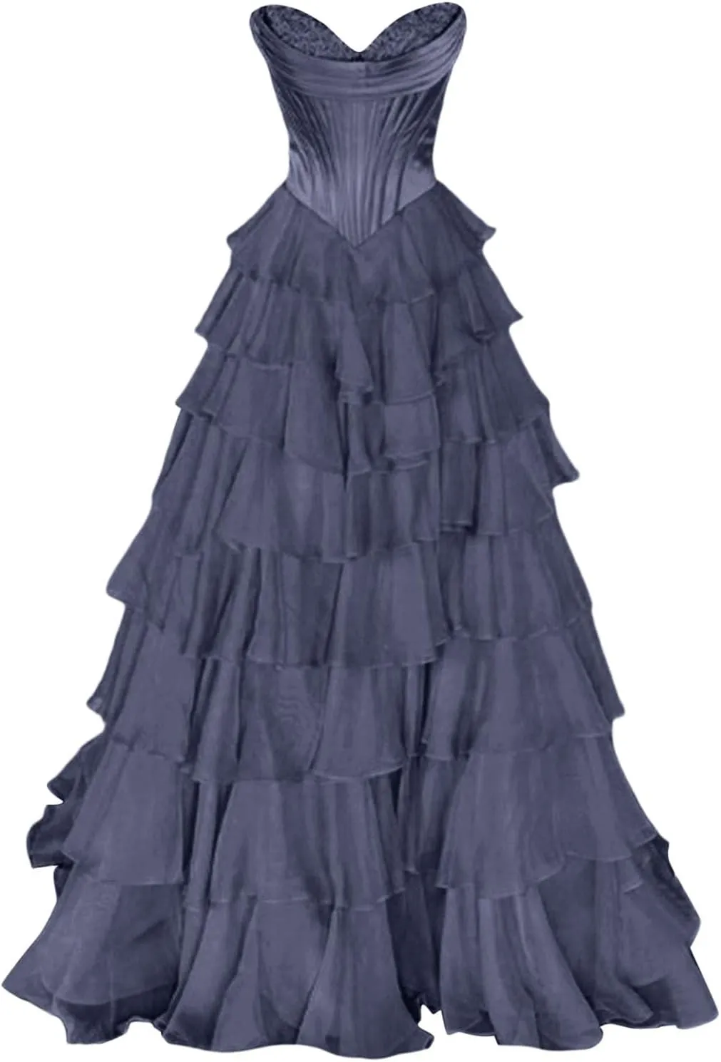 Strapless Corset Tulle Prom Dresses for Teens 2025 Long Tiered Ruffle Chiffon Swing Formal Evening Gown with Slit