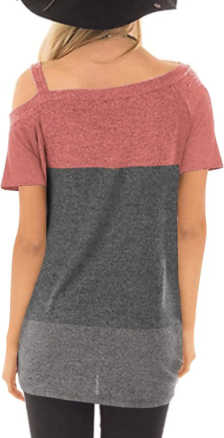 TEMOFON Women Cold Shoulder Tops: Summer Short Sleeve Shirts Casual Twist Knot Blouse T-Shirt S-2XL