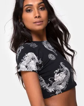 Elegant Tindy Top in Black Dragon Print - Stylish Womens Fashion Blouse