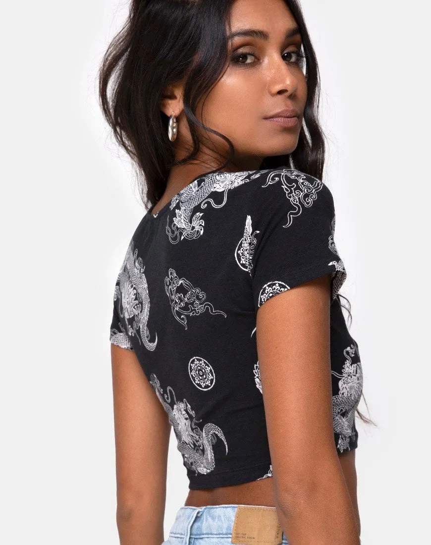 Elegant Tindy Top in Black Dragon Print - Stylish Womens Fashion Blouse