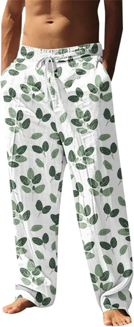 Tropical Palm Tree Graphic Sweatpants for Men Hawaiian Beach Vacation Pants Soft Lounge Lightweight Relaxed Fit