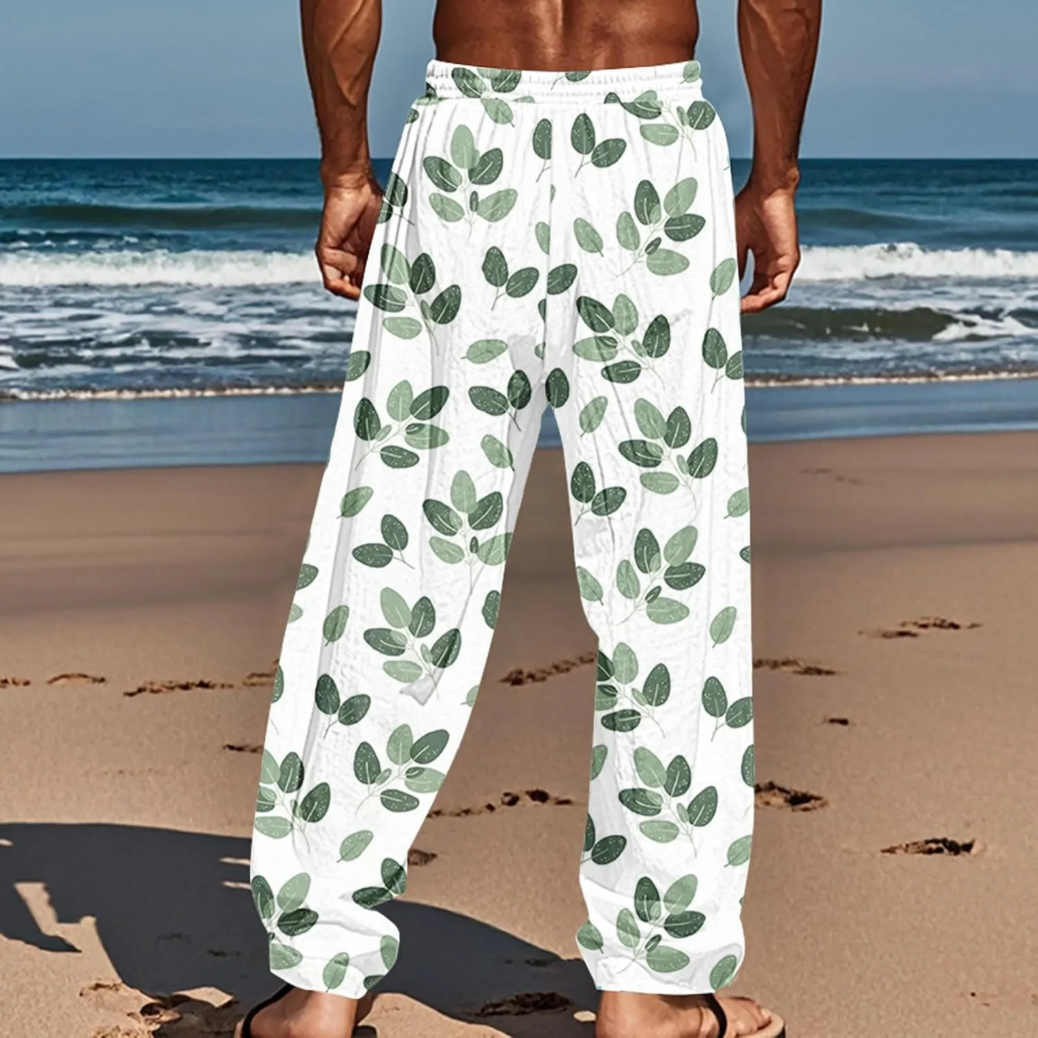 Tropical Palm Tree Graphic Sweatpants for Men Hawaiian Beach Vacation Pants Soft Lounge Lightweight Relaxed Fit