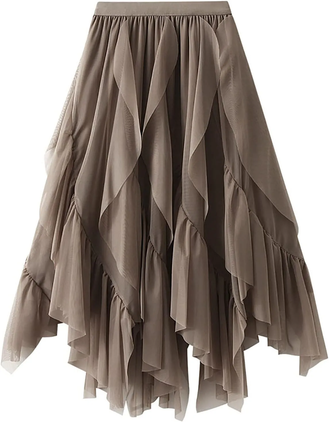 Tulle Skirts for Women 2025 High Elastic Waist Mesh Layered Long Fairy Skirt Tutu A-Line Midi Skirt for Ladies