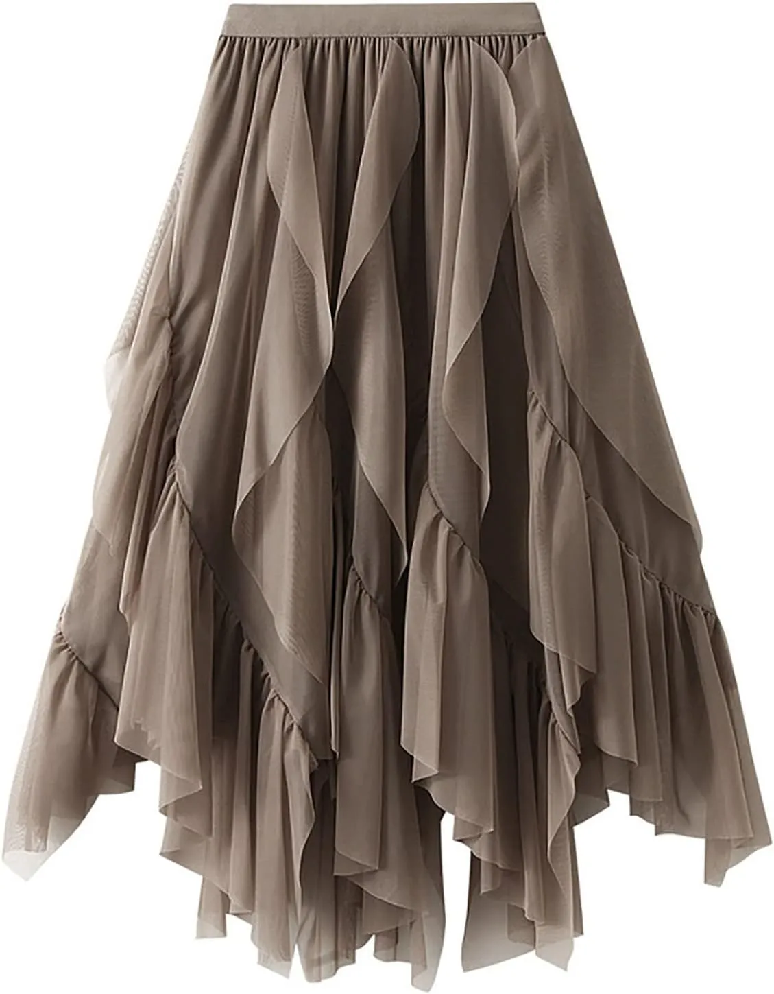 Tulle Skirts for Women 2025 High Elastic Waist Mesh Layered Long Fairy Skirt Tutu A-Line Midi Skirt for Ladies