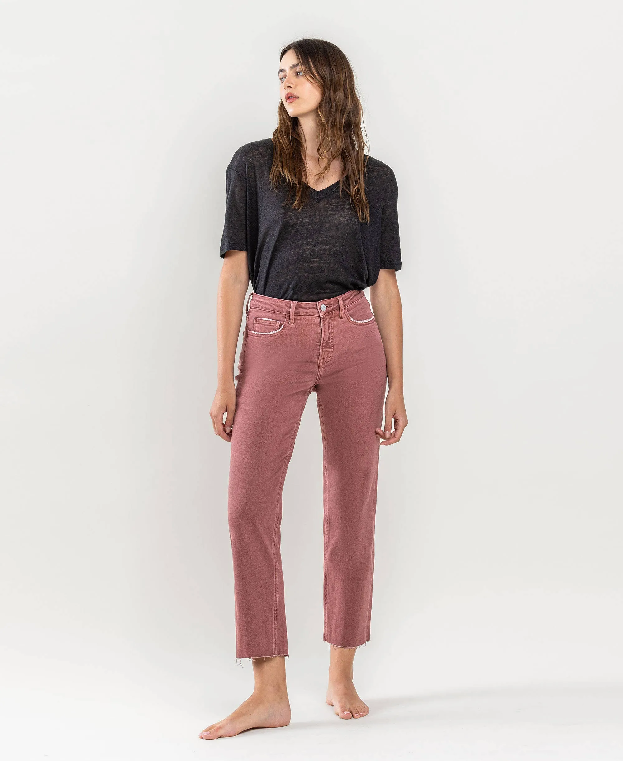 TUMMY CONTROL HIGH RISE CROP STRAIGHT JEANS