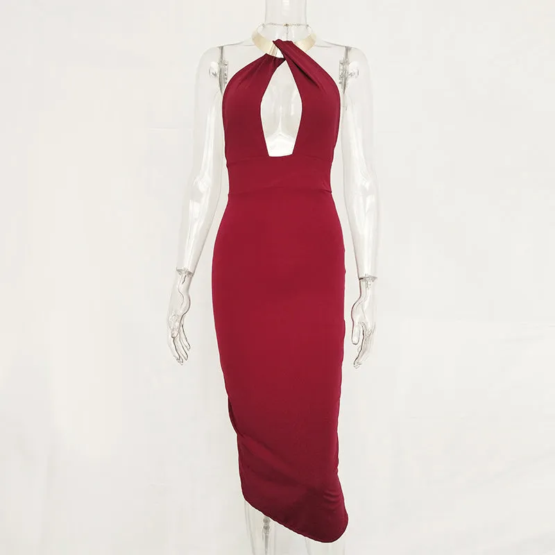 VenusFox Hollow Out Off Shoulder Choker Long Bodycon Dress