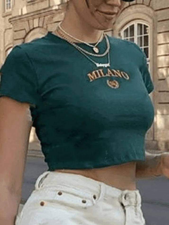 Vintage Logo Embroidery Crop Top