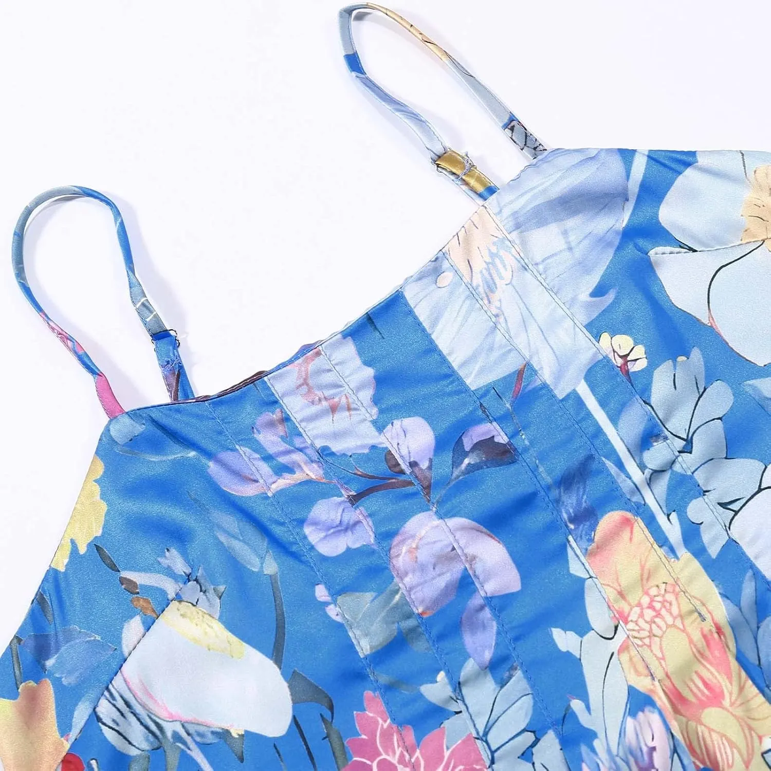Women Floral Boho Maxi Dress Spaghetti Strap Backless A-Line Long Flowy Dresses Sleeveless Back Cut Out Sundresses