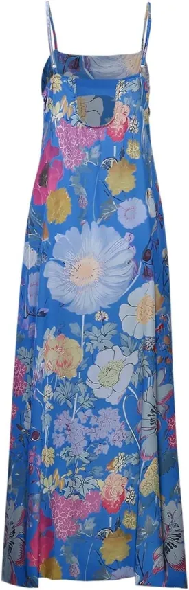 Women Floral Boho Maxi Dress Spaghetti Strap Backless A-Line Long Flowy Dresses Sleeveless Back Cut Out Sundresses