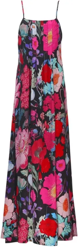 Women Floral Maxi Dress Sexy Sleeveless Backless Summer Flowy Long Dress Spaghetti Strap A-Line Back Cut Out Sundress
