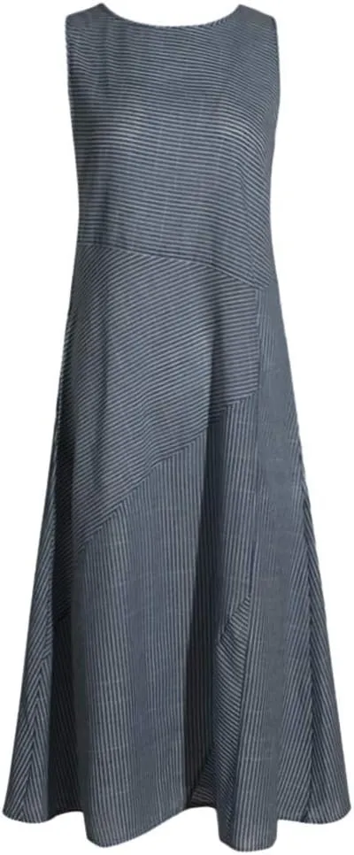 Women Linen Dress Summer Sleeveless Maxi Dress Swing Beach Dresses Boho Long Dresses Beachy with Pockects