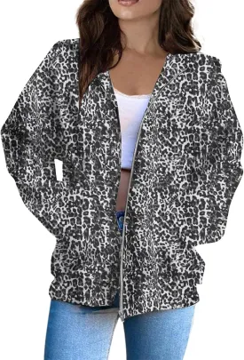 Womens Camo Zip Up Hoodie Long Sleeve Maple Leaf Print Oversized Hooded Jacket Fleece Full Zip Sweatshirt with Pockets
