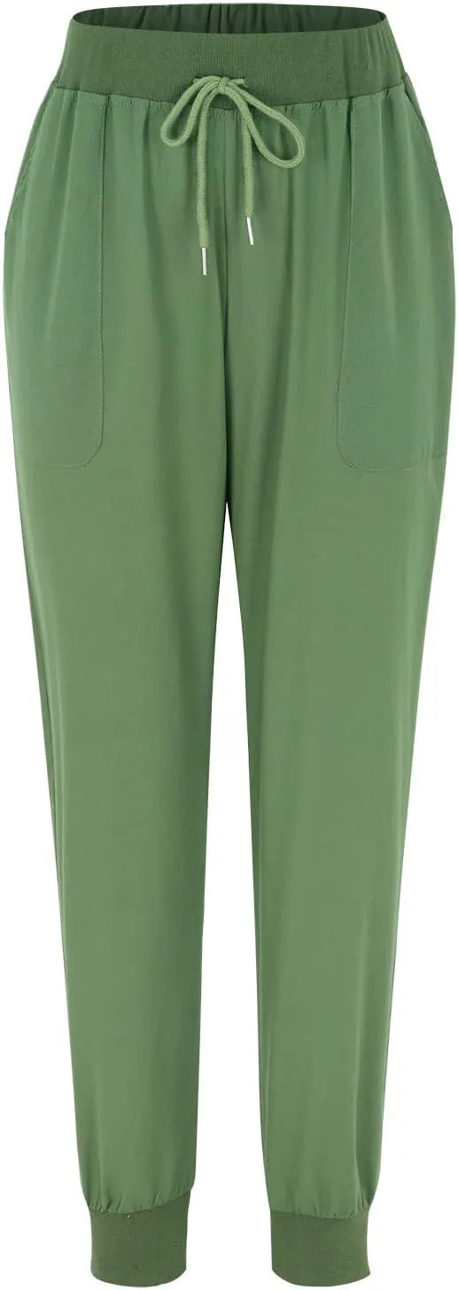 Womens Cotton Linen Pants Summer Drawstring Elastic Waist Pant Casual Linen Tapered Pants with Pockets