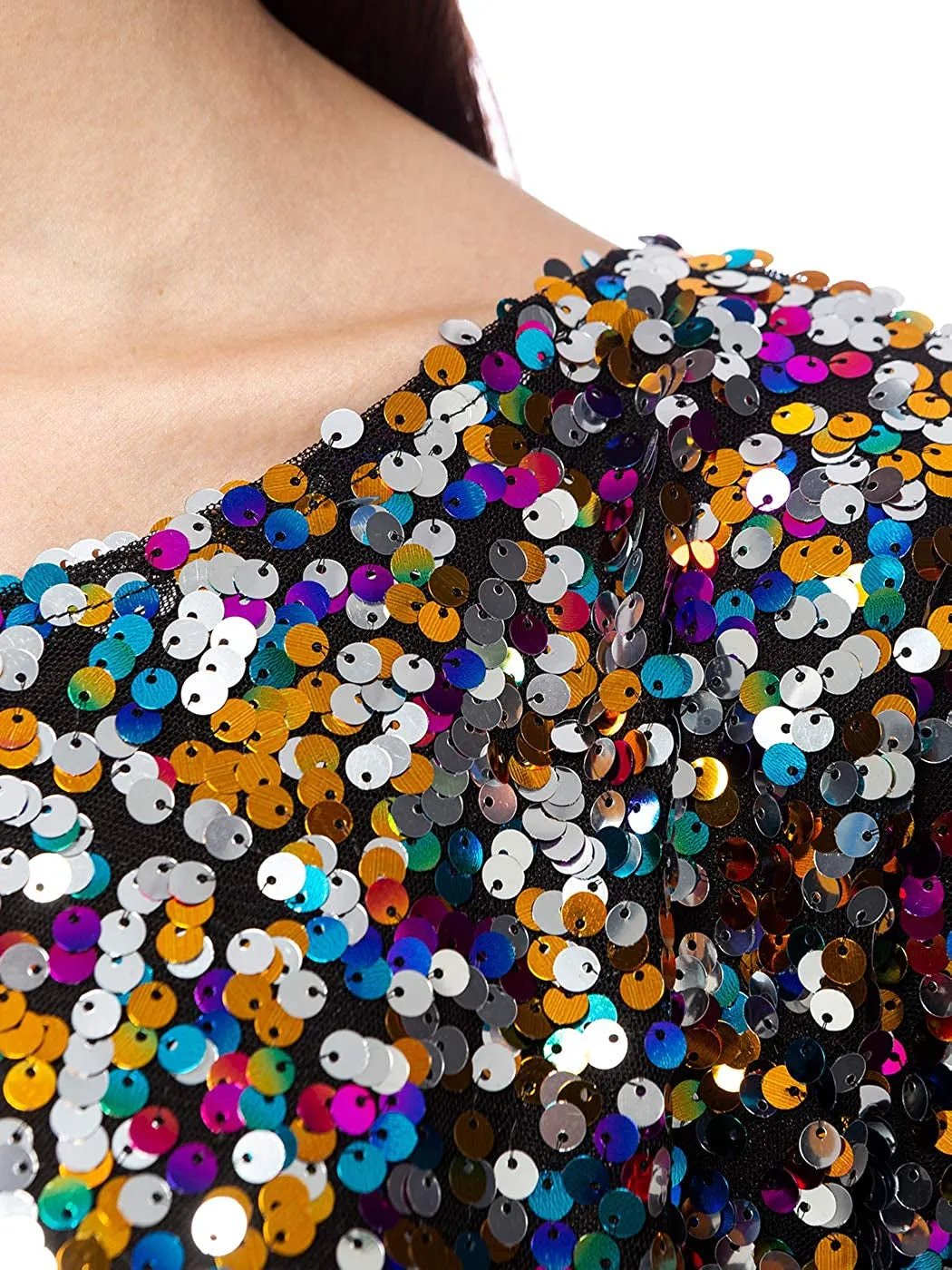 Women's Short Sleeve One Shoulder Sexy Sequin Top Blouse