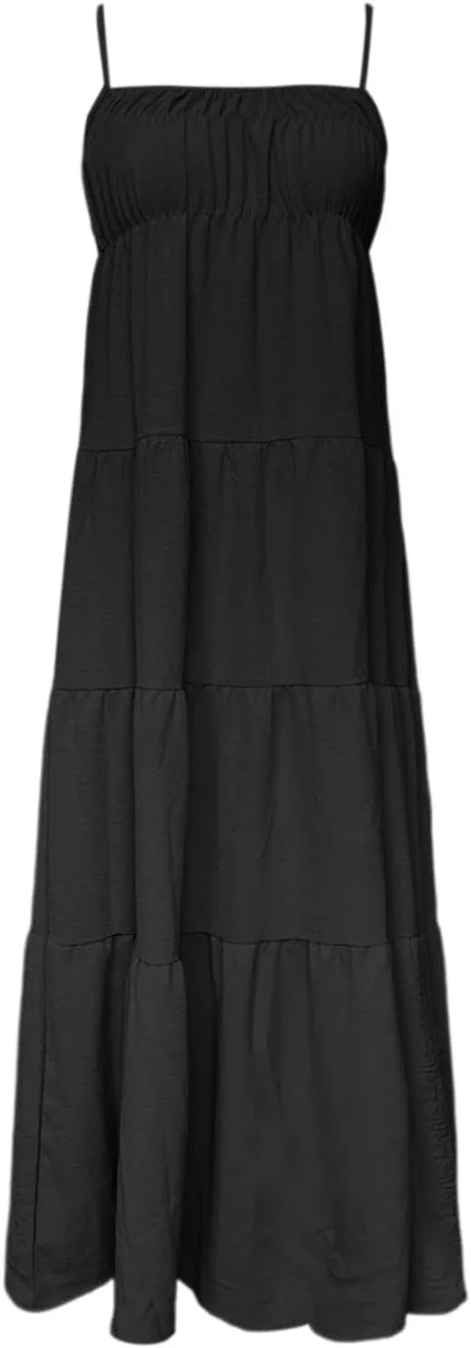 Women's Spaghetti Straps Maxi Dress Color Block Contrast Trim Dresses Summer Outfits Cotton Linen Sleeveless Long Dresses
