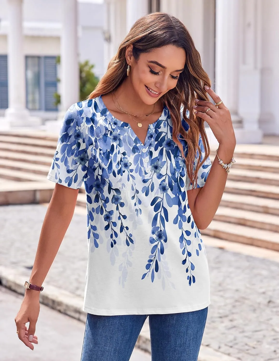 Zeagoo Womens Summer Tops Casual Short Sleeve V Neck Shirts Business Dressy Work Blouses