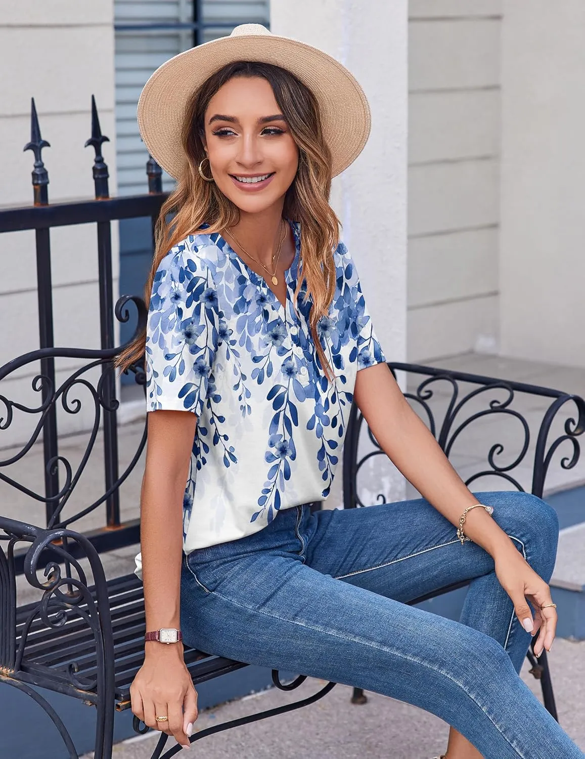 Zeagoo Womens Summer Tops Casual Short Sleeve V Neck Shirts Business Dressy Work Blouses